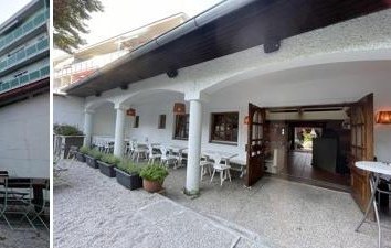 Stimmungsvolle Arkaden-Terrasse am Abend